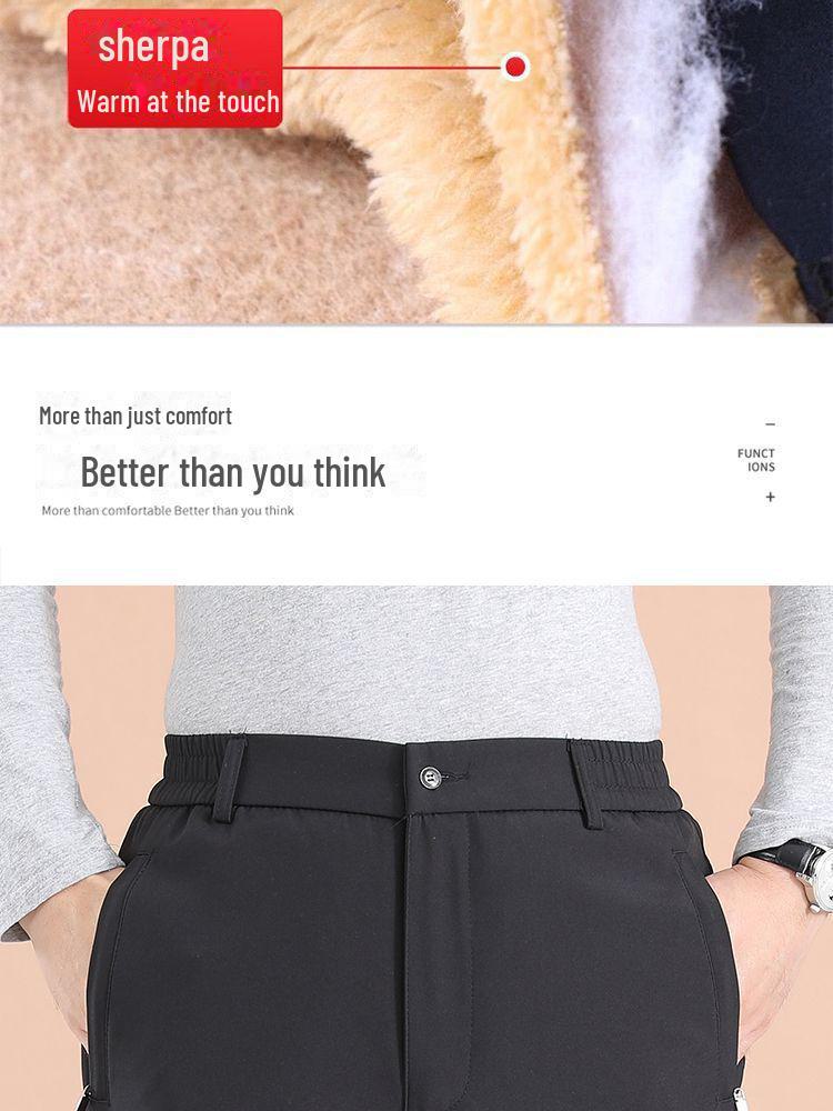 Dad's Cotton Outerwear: Thickened Velvet Trousers for Autumn/Winter - Warm Lambskin Pants for Middle-aged & Elderly.