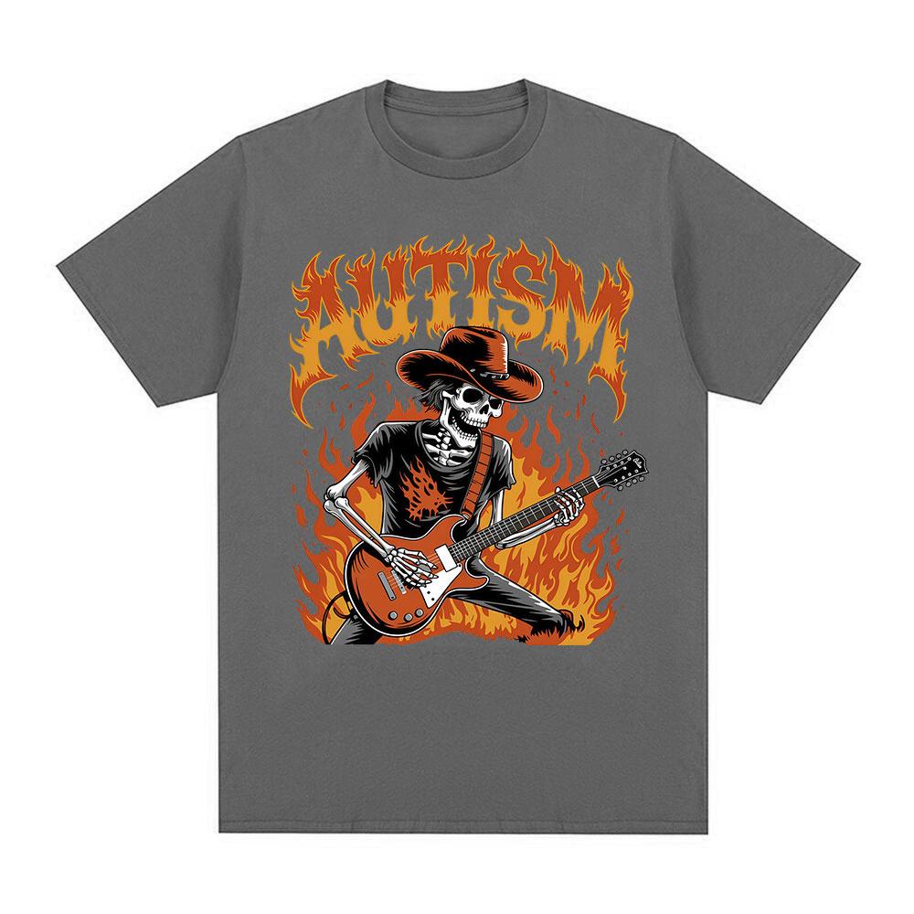 Autism Funny Skeleton Meme Tshirts Men Women Clothing Vintage Summer Short Sleeves Tshirt 100 Cotton Casual Oversized T Shirt