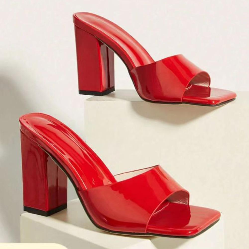 New Candy Women Summer Color Fish Mouth Thick Heel Square Head Leather Bright Color Sandals Luxury Brand Outdoor Slippers