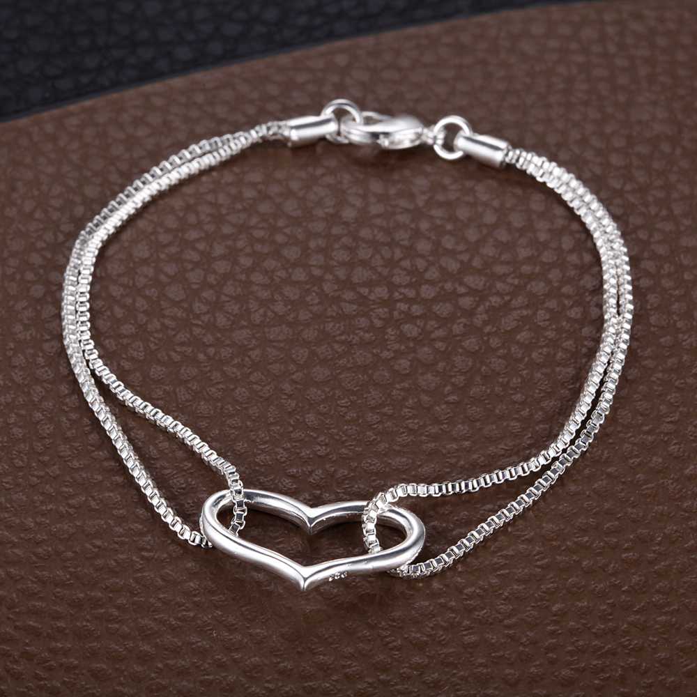 925 Silver Bracelet Heart High Quality Romance Chain For Woman Men Fashion Engagement Party Wedding Jewelry Gift