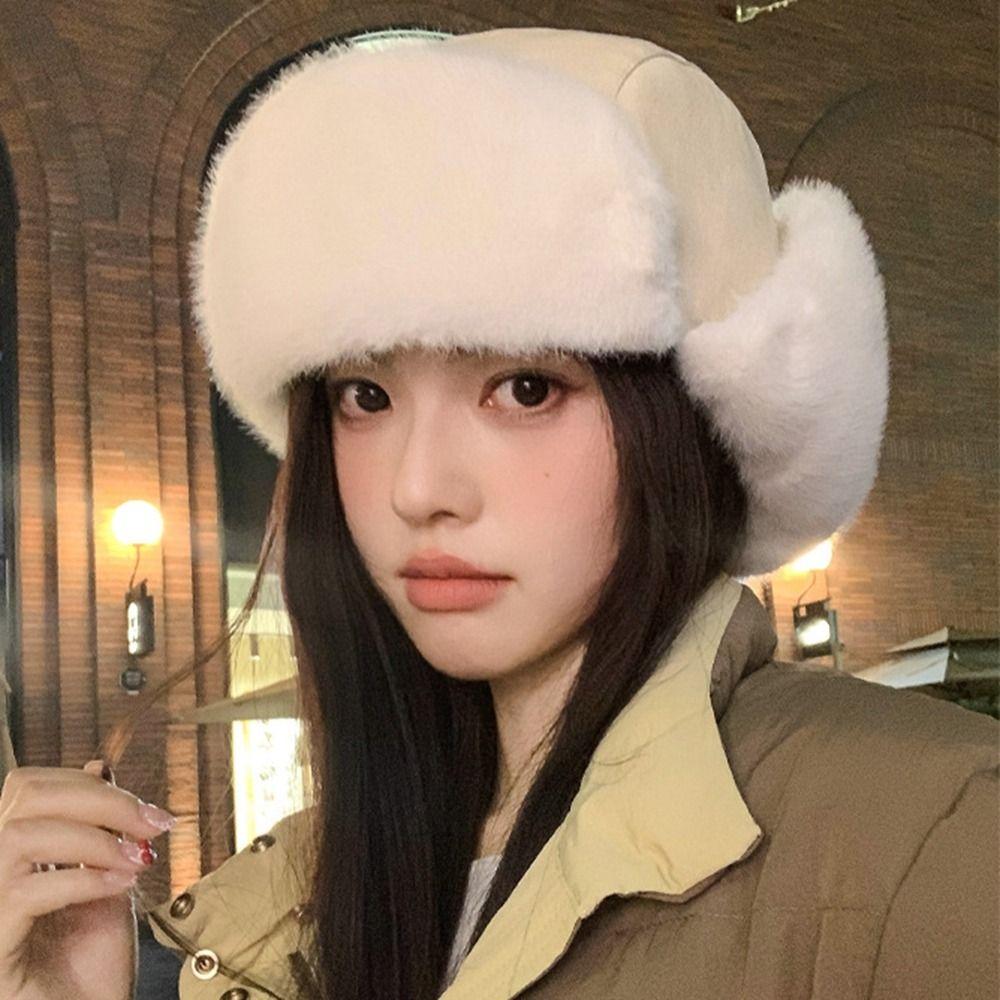 Thickened Ear Protection Hat Windproof Ski Pullover Cap Casual Faux Fur Pilot Cap  Winter