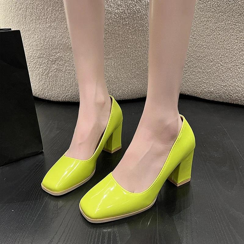 Женская обувь 2024 года, брендовые женские туфли на высоком каблуке с квадратным носком, для офиса и карьеры, горячая распродажа, туфли на каблуках больших размеров для женщин
