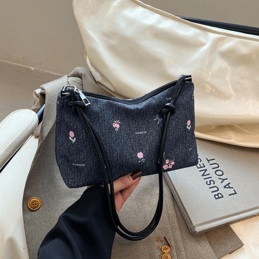 Blue Bow Underarm Bag Versatile Women's Handbag Trendy Denim Shoulder Bag Girls