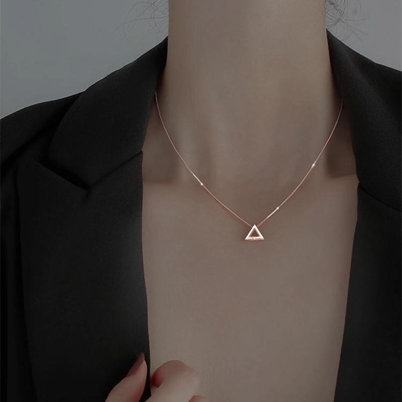 925 пробы стерлингового серебра блестящие двойные треугольные ожерелья с цирконием любовь круг подвески подарок для девушки коробка цепочка чокер ошейник ювелирные изделия
