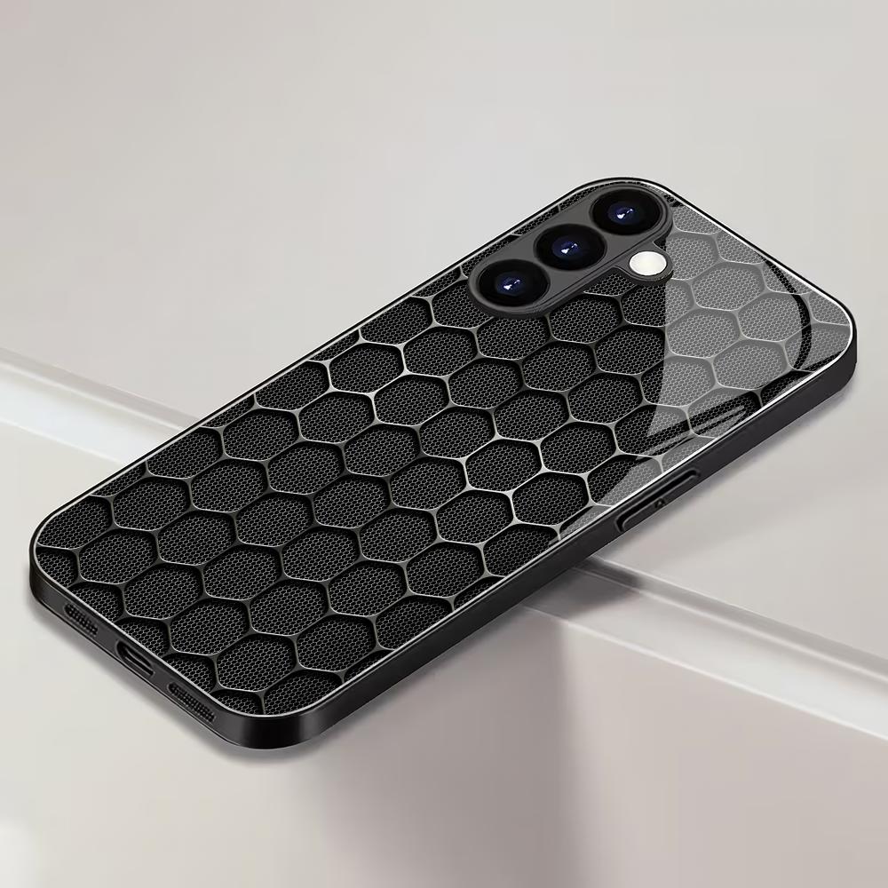 Чехол для телефона из закаленного стекла с сотовым рисунком, подходит для Samsung Galaxy S26 S25 S24 S23 S22 S20 FE/Ultra/Plus, защита от отпечатков пальцев