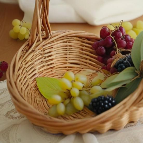 Корзина из ротанга с ручкой, садовая корзина, экологически чистая, тщательно сплетенная, универсальная, многоцелевая, плетеная корзина, корзина для хранения фруктов на пикнике