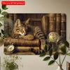 2D Flat Wooden Sign 30*20cm Vintage Cat In Book Wooden Sign | Indoor/Outdoor Wall Decor for Home, Bedroom, Bar, Cafe, Library & Garage