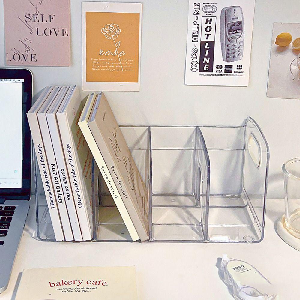 Desk Organizer Bookends with Handle Desktop Book Holder Convenient Divided Book Stand  Student