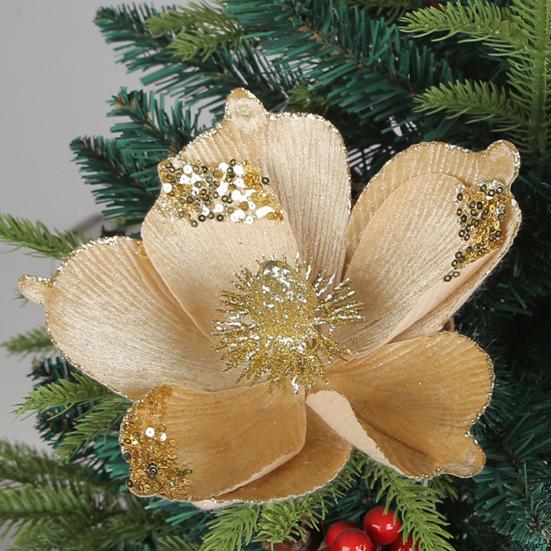Decorative Flower Realistic Shiny Sparkling Festive Christmas Flower Decorations Versatile Ornaments for Trees Garlands Parties