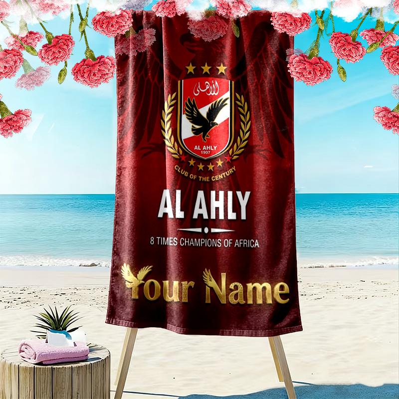 Name Custom Al Ahly Sporting Print Beach Towel, Large Soft Quick Dry Towel for Beach Camping Swimming