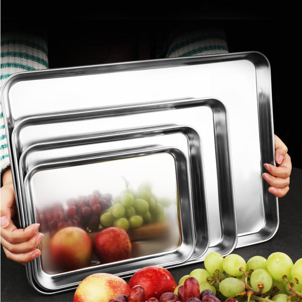 Stainless Steel Fruit Plate Heavy Duty Rectangle Loaf Pan Cake Dish Baking Tray Cookie Sheets