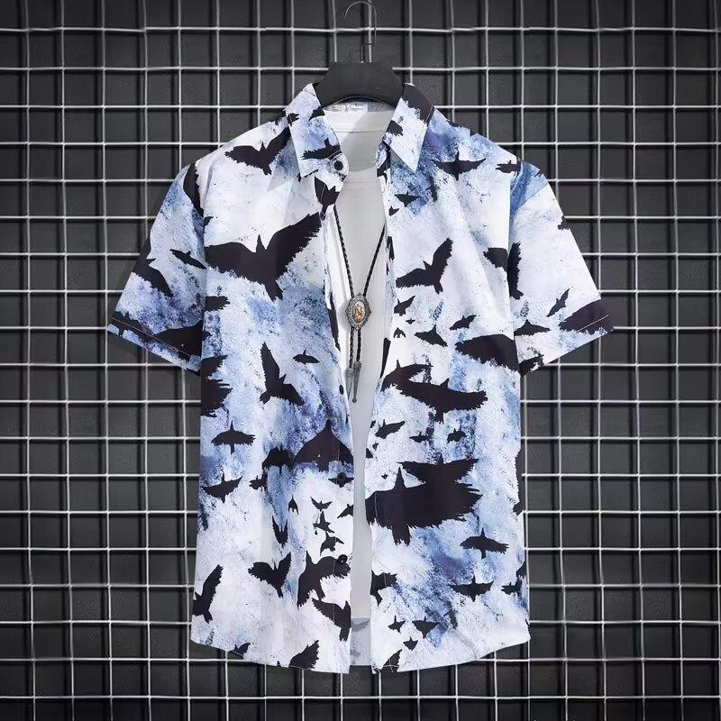 Мужская рубашка в стиле ретро, ​​мужской летний наряд, студенческий свободный крой, нишевый дизайн, повседневный мужской топ, верхняя одежда, пляжный топ