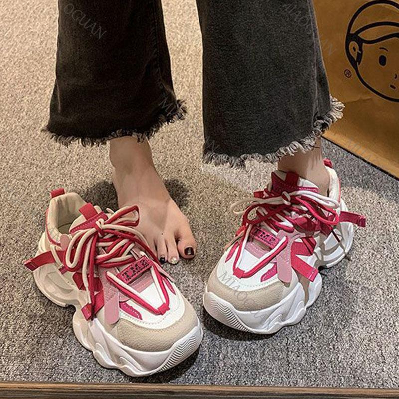 Fashion Women Platform Sneakers Spring Autumn Women Casual Sport Shoes Mesh Breathable Sneakers Thick Sole Color Blocking Tennis Shoes