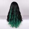 MERISIHAIR Green Wig with Bangs Blue Color Wig Wet and Wavy Long Loose Curly Wave Synthetic Heat Resistant Fiber Black Ombre Green Hair Wig for Women