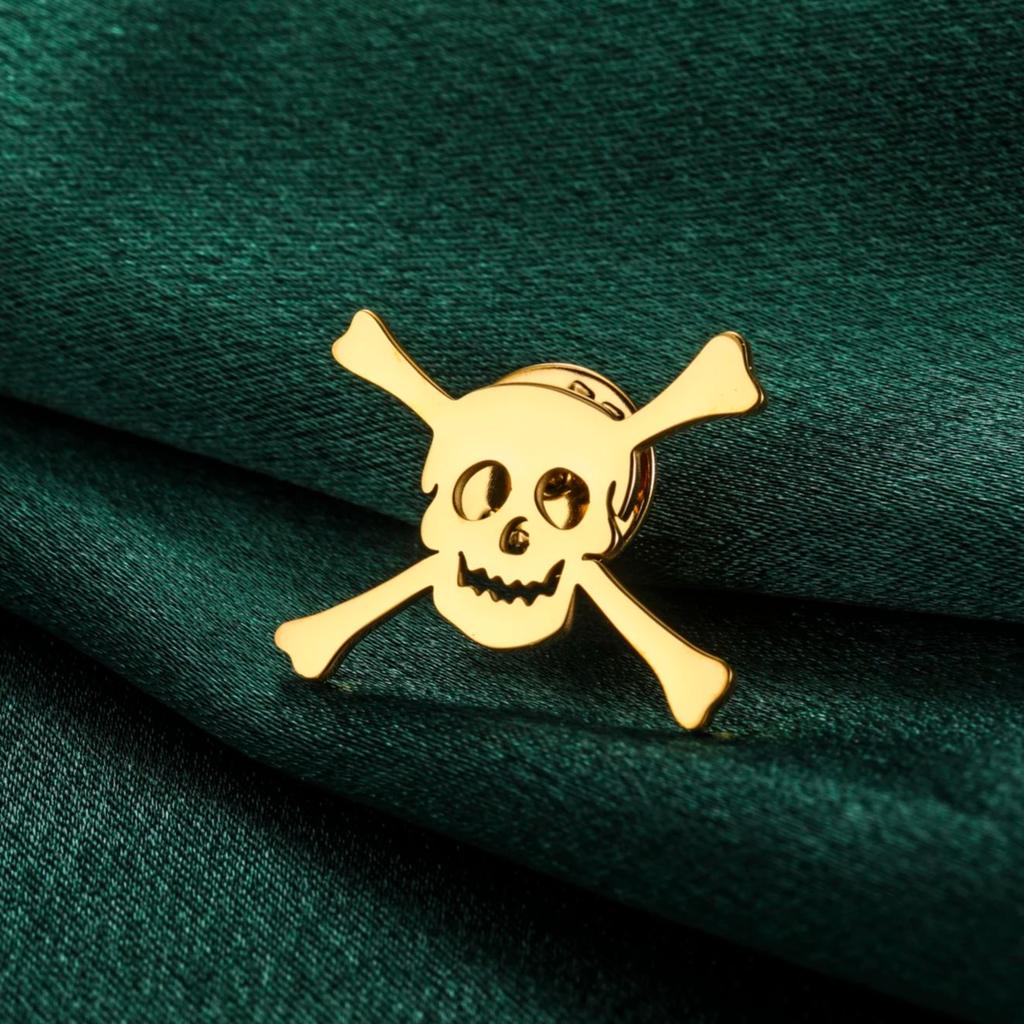 LIKGREAT Skull Brooch for Men Women Skeleton Bone Pin Badge for Shirt Hats Backpacks Stainless Steel Jewelry Halloween Gift