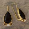 Teardrop Shape Black Synthetic Gems Decor Golden Dangle Earrings Elegant Court Style Delicate Female Gift