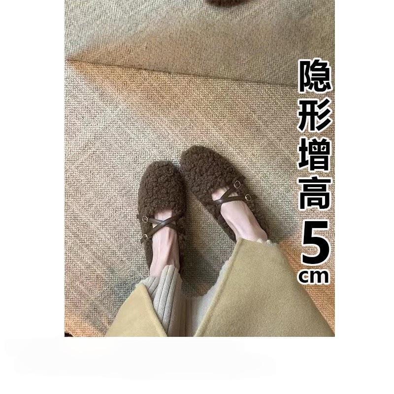 Mary Jane's inner height-increasing fluffy shoes women wear out-of-season small beanie shoes with velvet cotton shoes