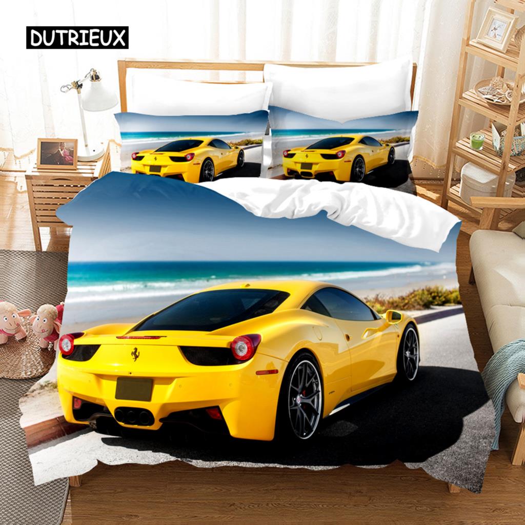 Пододеяльник для спортивного автомобиля Гоночный автомобиль Крутая машина Комплекты постельного белья Полиэстер для подростков Детей Мальчиков Крутое украшение для спальни Современный дизайн Тема