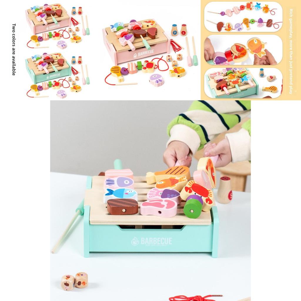 Деревянный детский набор для барбекю с интерактивной кухонной игрушкой для семейного веселья