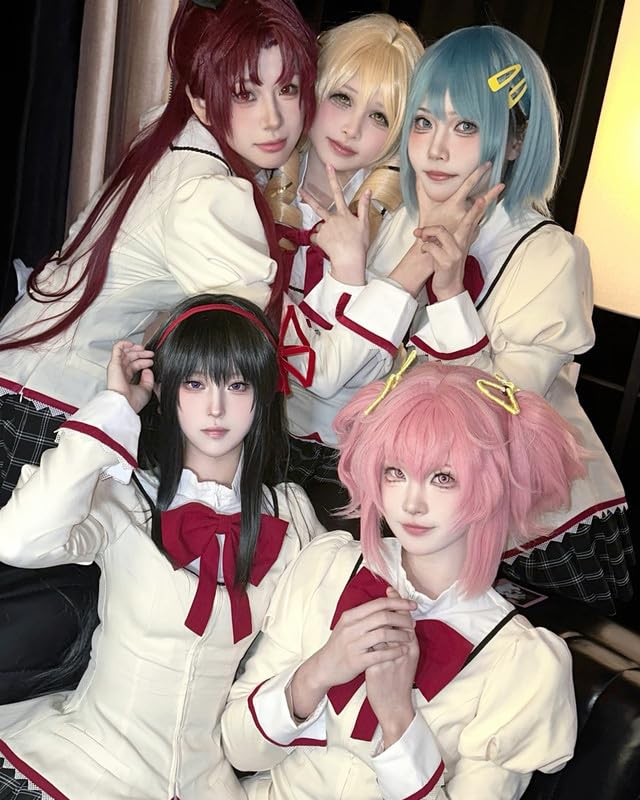 Косплей костюм Мадоки Канаме с париком Puella Magi Madoka Magica Школьная форма Муниципальной средней школы Митакахара Комплект костюма с длинным рукавом Повседневный