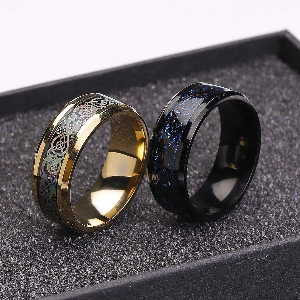Модные титановые кольца из нержавеющей стали для мужчин и женщин Радуга Викинг кельтский дракон черные мужские кольца из углеродного волокна свадебные украшения