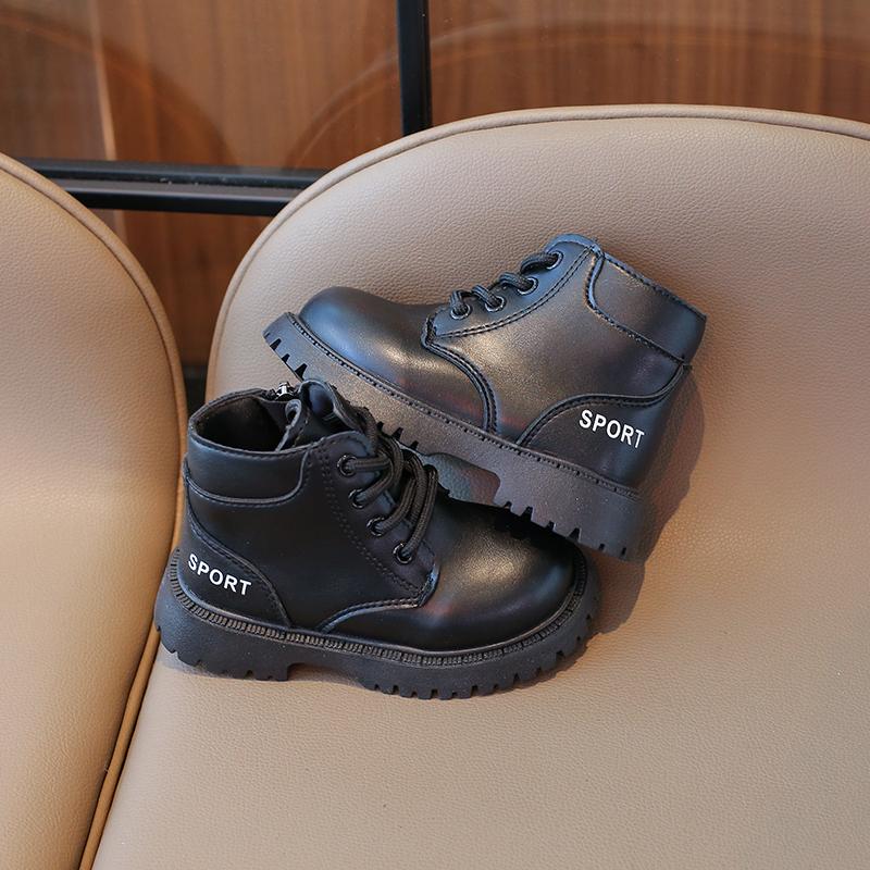 Детские ботинки для мальчиков в британском стиле, черные, коричневые, короткие, нескользящие, кожаные, детские, модные, повседневные, для девочек, ботильоны