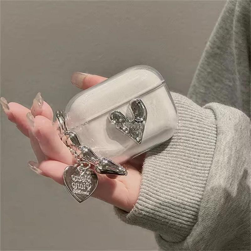 Милый 3D Серебряный чехол для наушников Love Heart для AirPods 4 Airpods Pro 2 3 с подвеской в виде бусин защитный чехол мягкий чехол