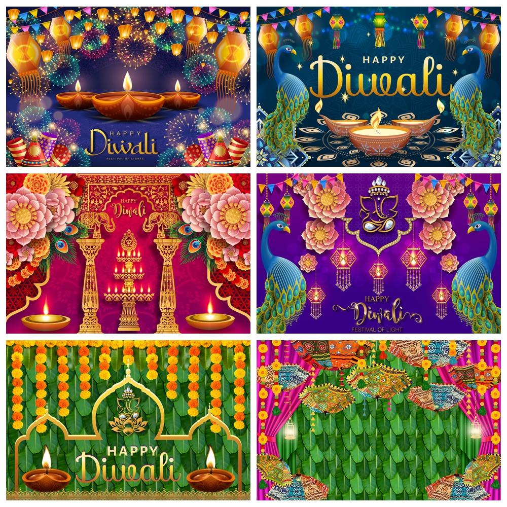 Happy Diwali Photography Backdrop Indian Diwali Tradition Deepavali Candle Marigold Wedding Birthday Background Photo Studio