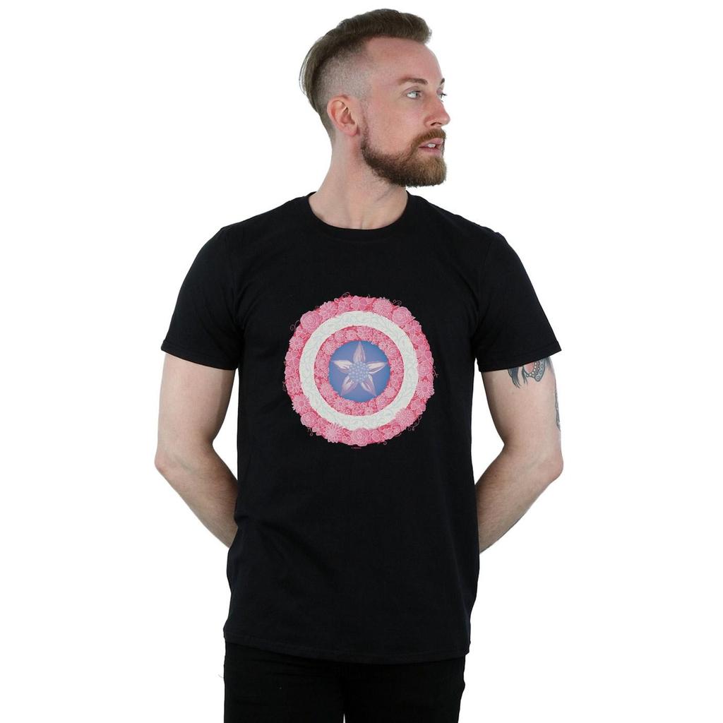Marvel Mens Captain America Flowers Shield T-Shirt