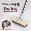 Stainless Steel Wire Brush with Long Handle for Cement Floors - Hard Bristle Iron Brush for Moss Removal