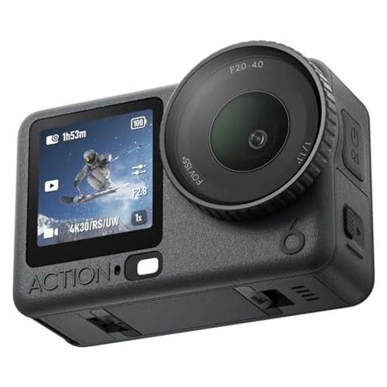 Камера DJI Osmo Action 6 Essential Combo оснащена 1,1-дюймовым квадратным сенсором, объективом f/2.0-f/4.0 с переменной диафрагмой, морозостойким аккумулятором на 4 часа, камерой 8K.