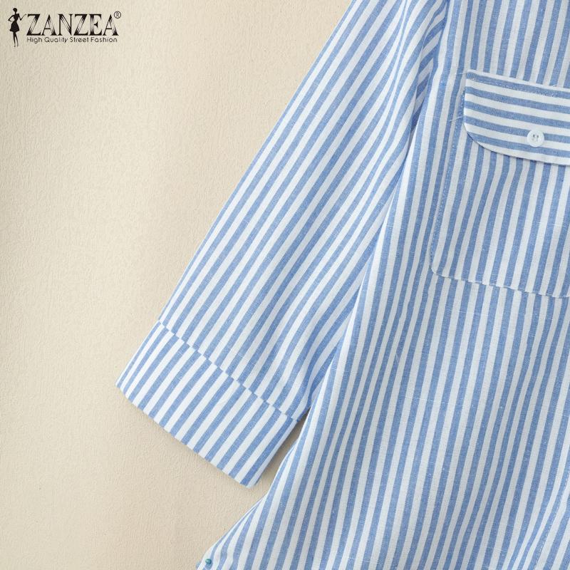 ZANZEA Женская блузка с отложным воротником, свободного кроя, с рукавом 3/4, в полоску