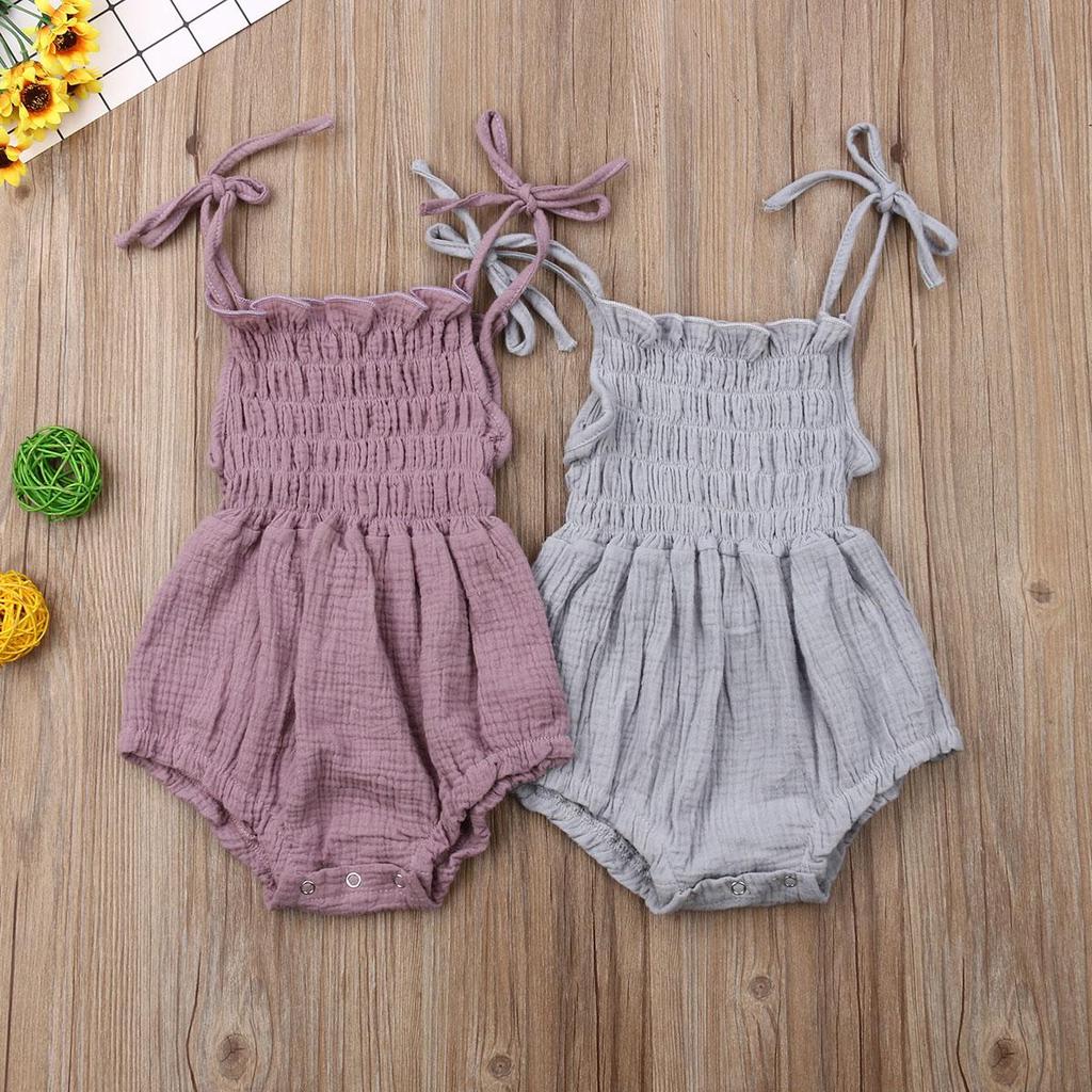 Newborn Baby Girl Clothes Sleeveless Solid Color Strap Romper Jumpsuit One Pieces Outfits Sunsuit Clothes