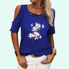 Женская повседневная футболка с коротким рукавом, летняя мода, топ с открытыми плечами, футболка с круглым вырезом и цветочным принтом, пуловер, женская футболка