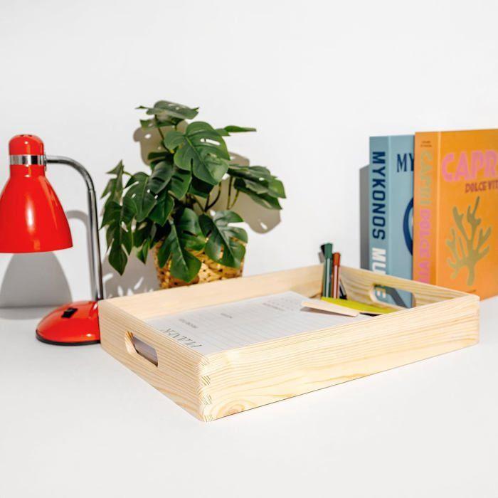 Caisse de rangement en bois - CREATIVE DECO - 40 x 30 x 6,5 cm - Bois de pin - Fond contreplaqué 3 mm - Bords arrondis