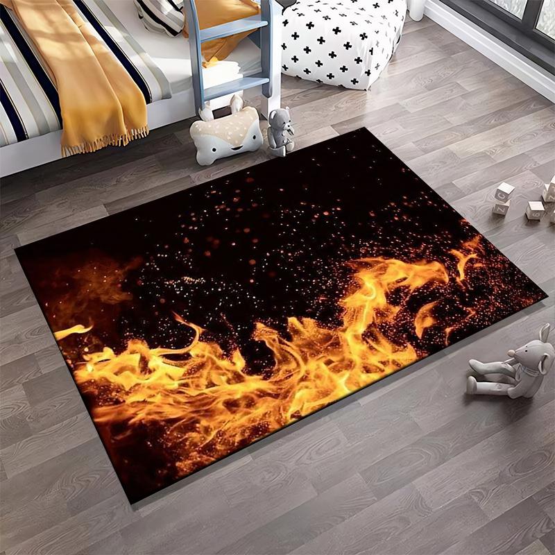 Fiery Flame Pattern Carpet with Black Background, Modern Room Decor Suitable for use as an anti-slip for living room bedroom sofas
