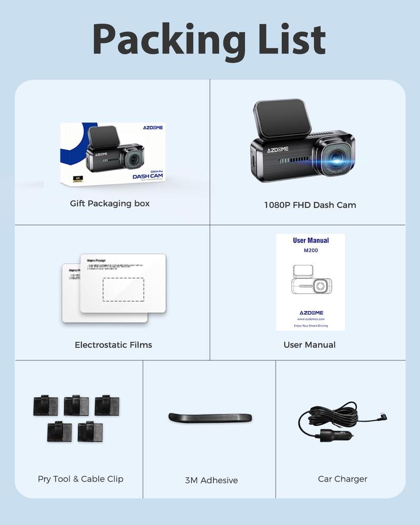 Автомобильный видеорегистратор AZDOME M200 1080P видеорегистратор с ночным видением, Wi-Fi, циклическая запись, режим парковки