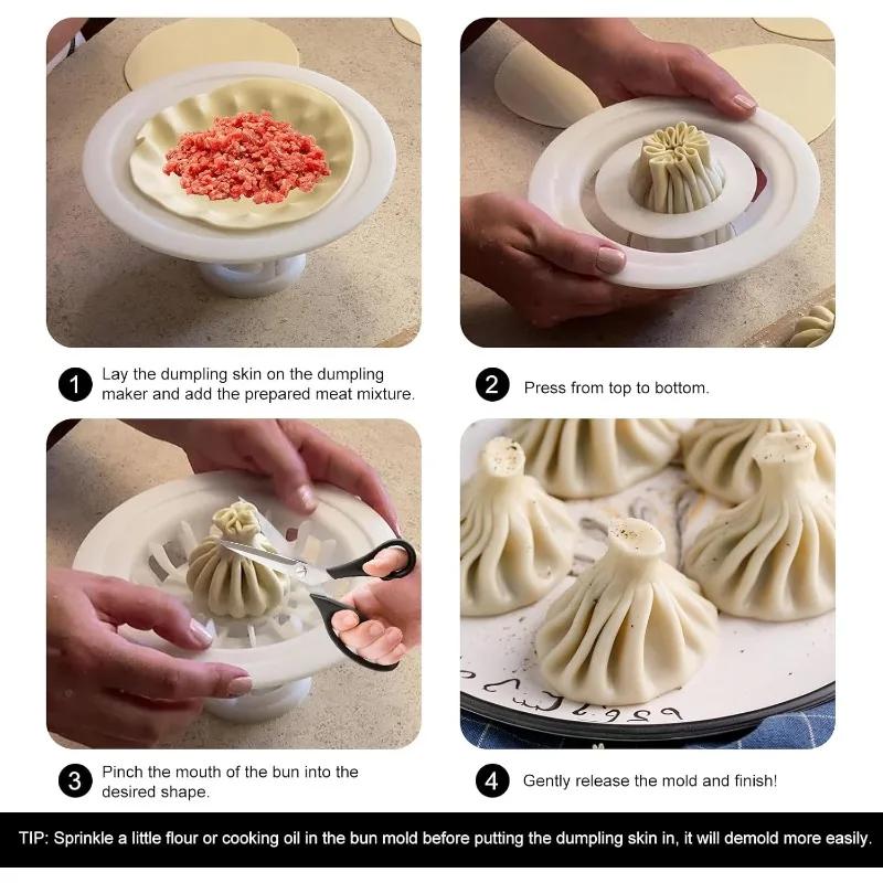 Baozi Maker Machine Mold Chinese Baozi Mold DIY Pastry Pie Dumpling Making Mould for Kitchen Beginners Easy To Use & Clean