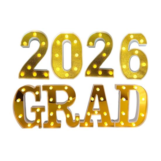 8/9Pcs 2026 Grad Light-up Letter Sign LED Marquee Letter Light Battery Powered Kindergarten High School College Graduation Party Decor