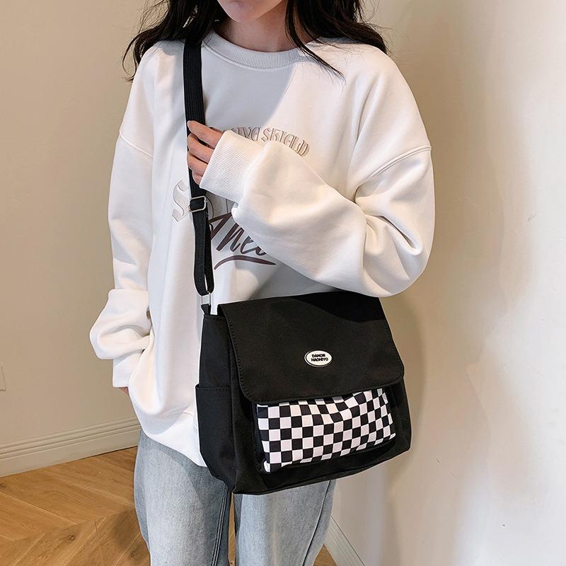 Большая вместительная сумка-мессенджер для поездок на работу, корейская клетчатая сумка, сумка через плечо для студенток, холщовая сумка для студентов