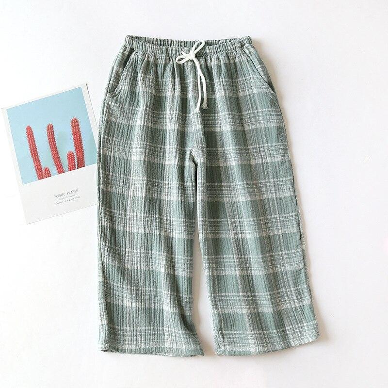 2025 Summer Couple 100% Cotton Crepe Cloth Shorts Multicolor Large Size Loose Plaid Home Pants Cropped Pants Ladies Bottoms