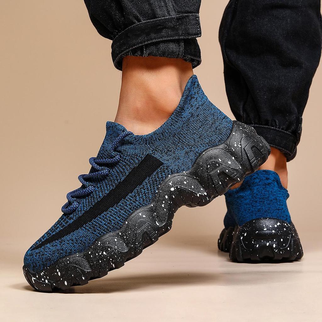 Мужские спортивные туфли больших размеров с дышащим носком из материала Flyknit - Повседневные кроссовки на шнуровке