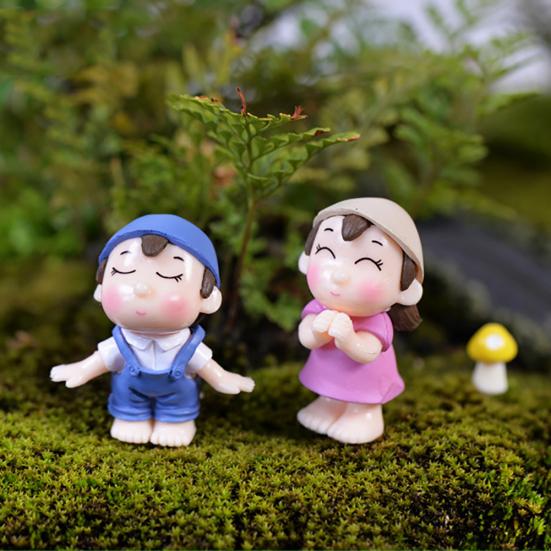 2шт мальчик девочка дети пара миниатюрный орнамент ремесло DIY пейзаж кукольный домик декор
