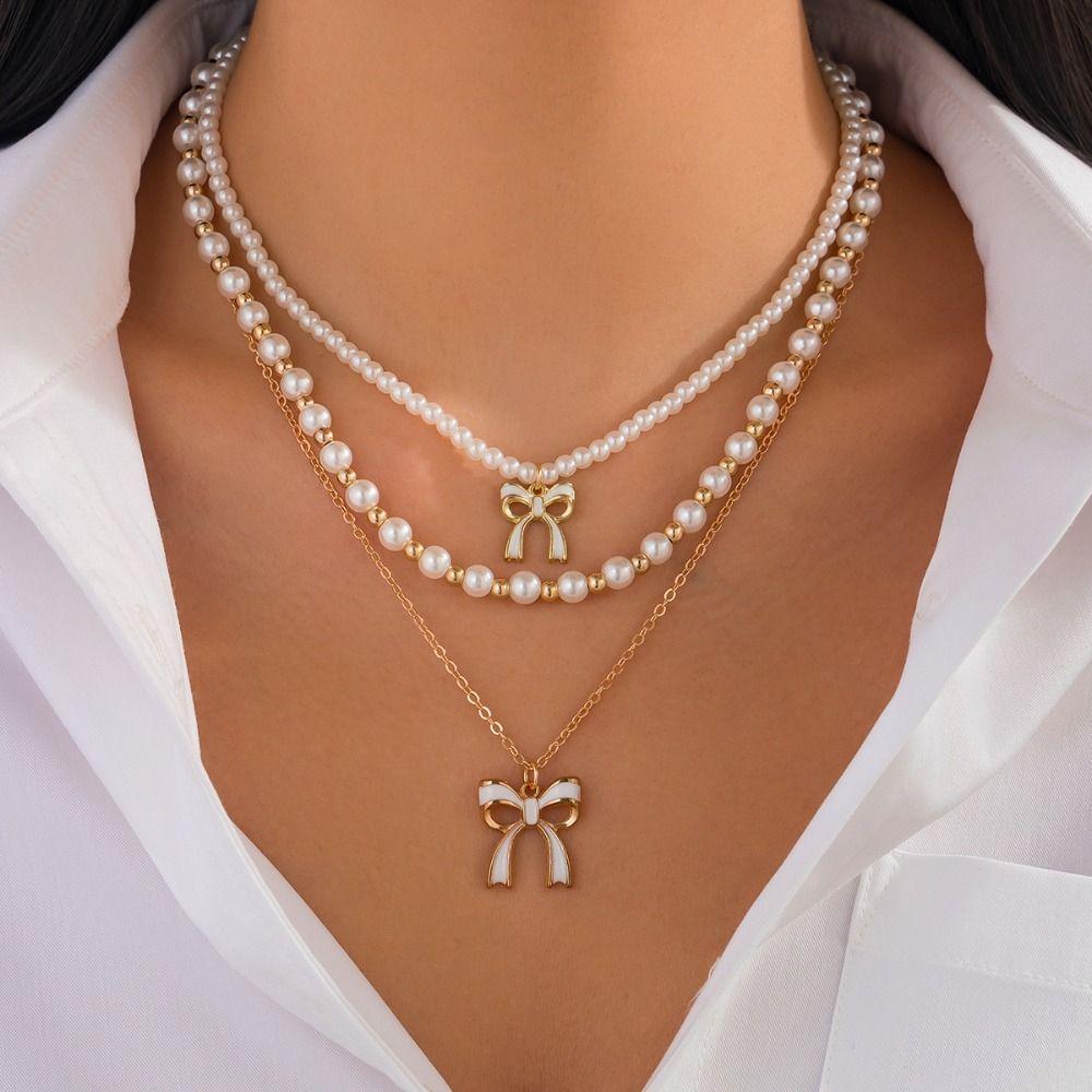 Pendant Y2K Multilayer Necklace Sun Moon Star Bowknot Clavicle Necklace Clavicle Chain Women Gifts