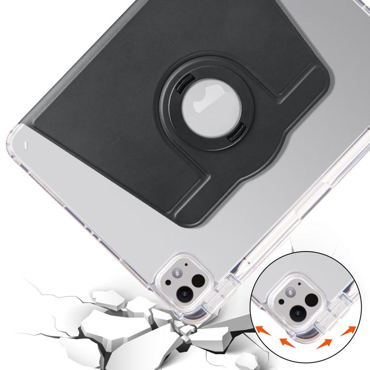 For iPad Pro 13 (2024) Case Rotating Stand PU Leather Clear Back Detachable Tablet Cover