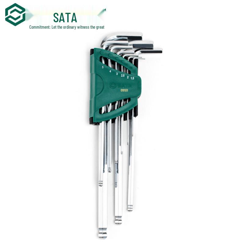 SATA Набор из 9 удлиненных метрических шестигранных ключей, с шаровым наконечником, нержавеющая сталь, плоская головка