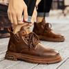 Men's Fashion Trends Brown Leather Boots Outdoor Walking Mountaineering Travel Thick Bottom Ankle Boots Comfort Durable Boots