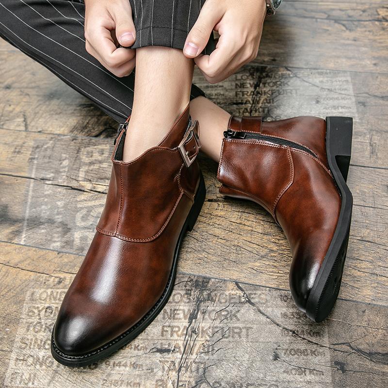 Leather Men's Shoes New Arrival Mens Chelsea Fashion Boots All-match Men Pointed Toe Leather Shoes Outdoor Male Motorcycle Boots