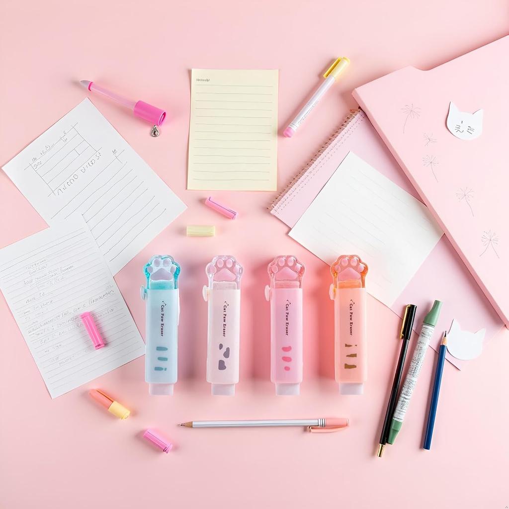 1Pc Cat Paw Shaped Retractable Erasers, Traceless Useful Push-Pull Cat Paw Rubbing Eraser Cute Rubber for Kids, Push-Pull Rubber Eraser for Students