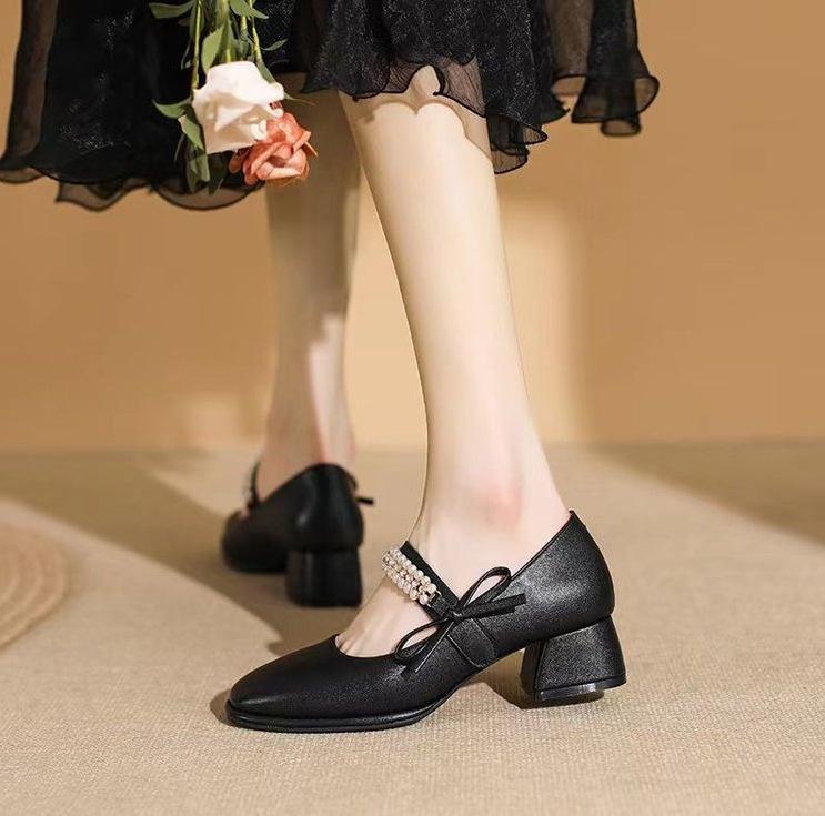 Туфли Мэри Джейн на высоком каблуке, женская мода, универсальные, толстые, средние, квадратные, с мягкой подошвой, французские, маленькие, кожаные, женские